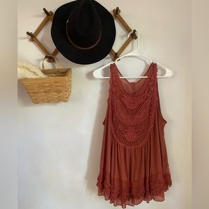 Ultra Pink Burnt Orange Lace Top NWT
